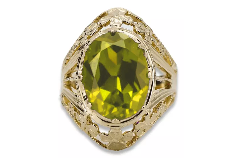 Yellow Peridot 8 كارت من الذهب الأصفر خاتم أسلوب فينتاج vrc031x-yp Art Deco مجوهرات فينتاج آرت ديكو روسية، أسلوب اتحاد الجمهوريا